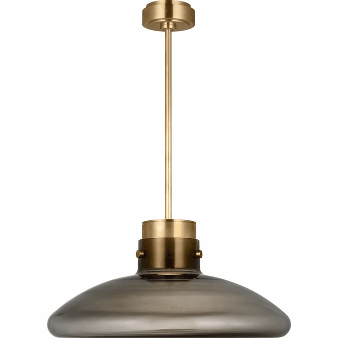 Visual Comfort Modern AKPD593WDHABSM Morgan Contemporary Hand-Rubbed Antique Brass with Smoke Glass LED Drop Ceiling Light Fixture