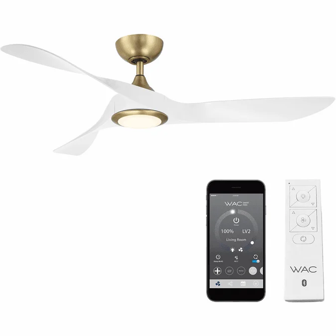 WAC Lighting F-074L-SB/MW Swirl Modern Soft Brass Matte White LED Interior / Exterior 54″ Ceiling Fan