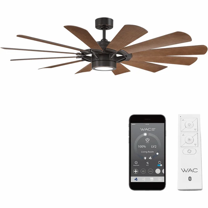 WAC Lighting F-080L-OB/DW Windmill Modern Oil Rubbed Bronze Dark Walnut LED Interior / Exterior 65″ Home Ceiling Fan
