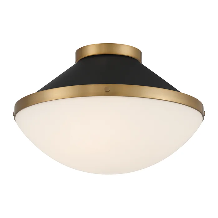 xander 2 light vibrant gold + matte black flush mount