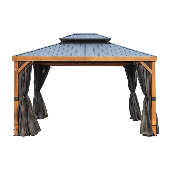 Yosemite 12 X 16′ Double Roof Galvanized Steel Roof, Aluminum Posts Wood Finish