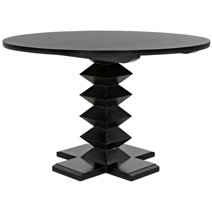 zig-zag dining table, 48″ diameter, hand rubbed black