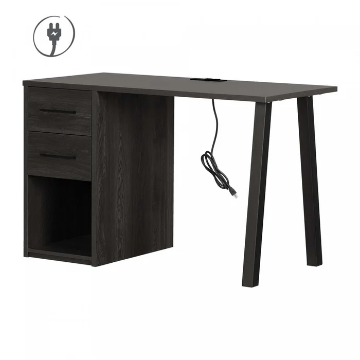 Zolten Computer Office Desk with Power Bar – Grey Oak|Bureau dordinateur Zolten avec multiprise – chne gris