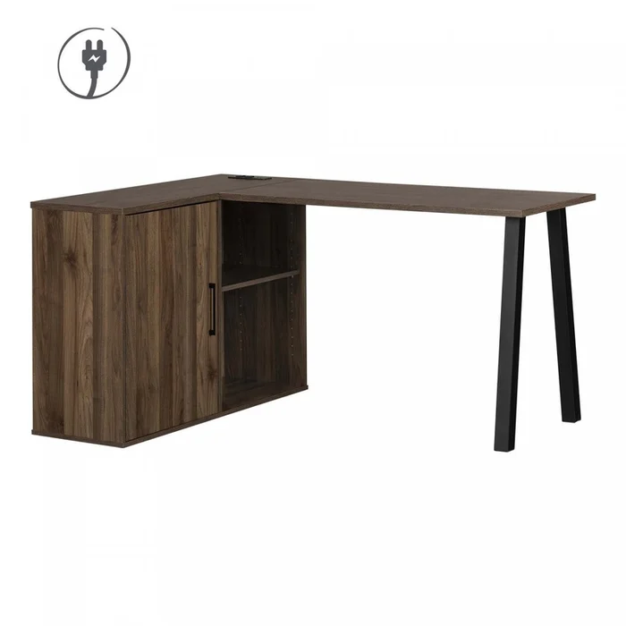 Zolten L-Shaped Desk with Power Bar – Natural Walnut|Bureau dordinateur en forme deL Zolten avec multiprise – noyer naturel