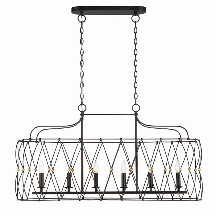 Zucca 6 Light English Bronze + Antique Gold Linear Chandelier 42.5″W x 22″H x 12.75″D