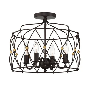 Zucca Four Light Semi Flush Mount in English Bronze + Antique Gold (60|ZUC-A9030-EB-GA_CEILING)